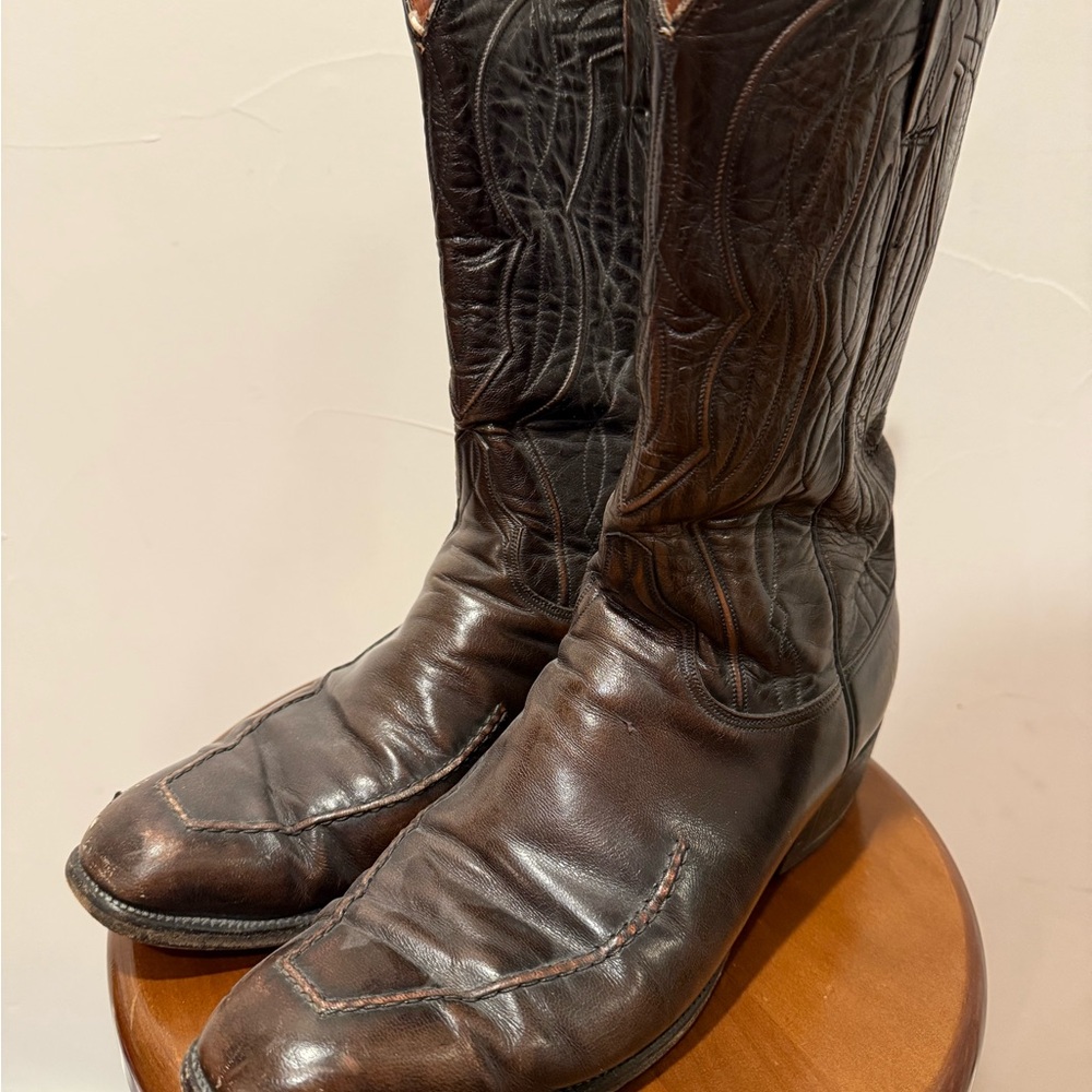 Lucchese 2265 Moc Toe Brown Leather Cowboy Boots - Size 11.5